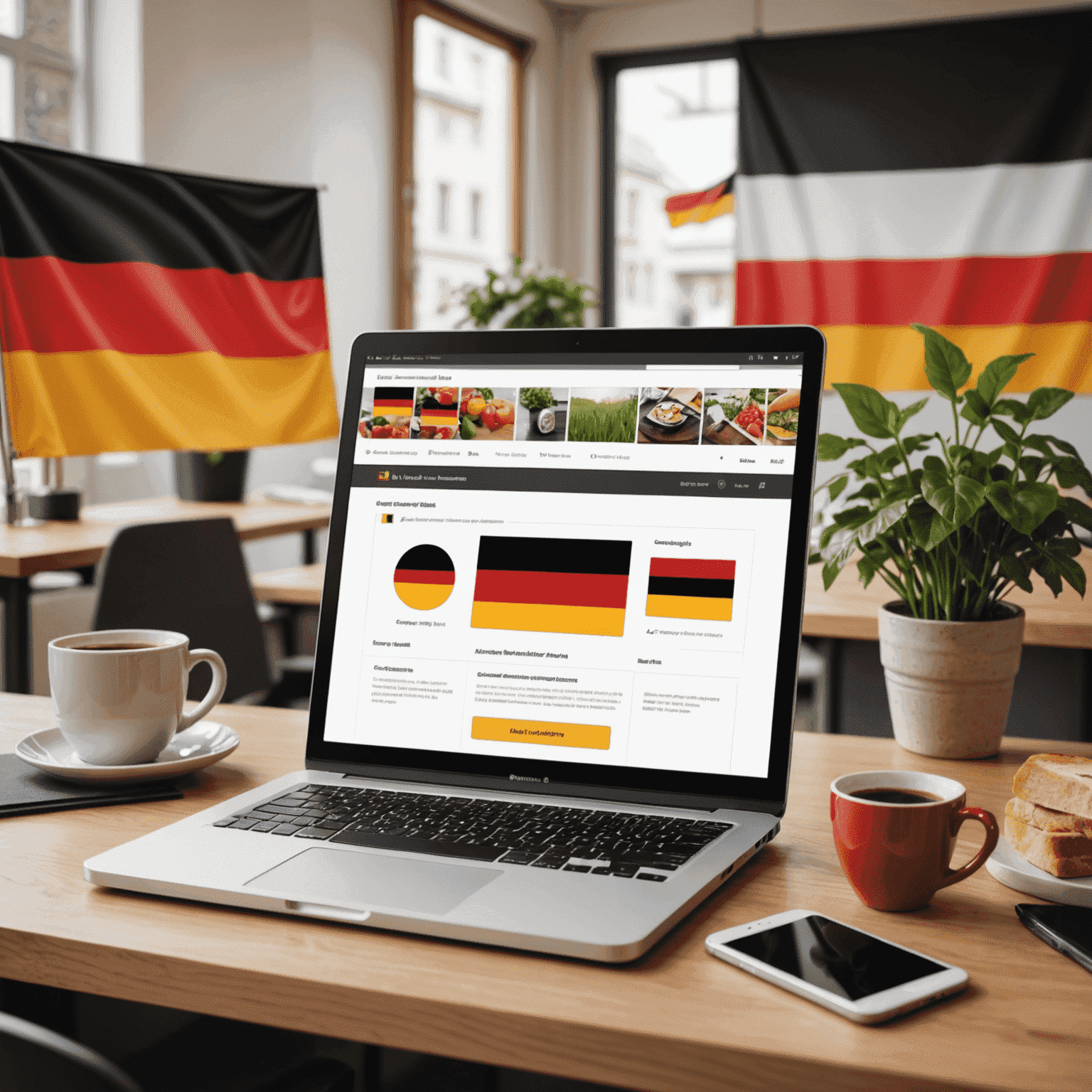 Abbildung eines Online-Shops mit deutschen Flaggen-Elementen und lokalisierten Zahlungsoptionen