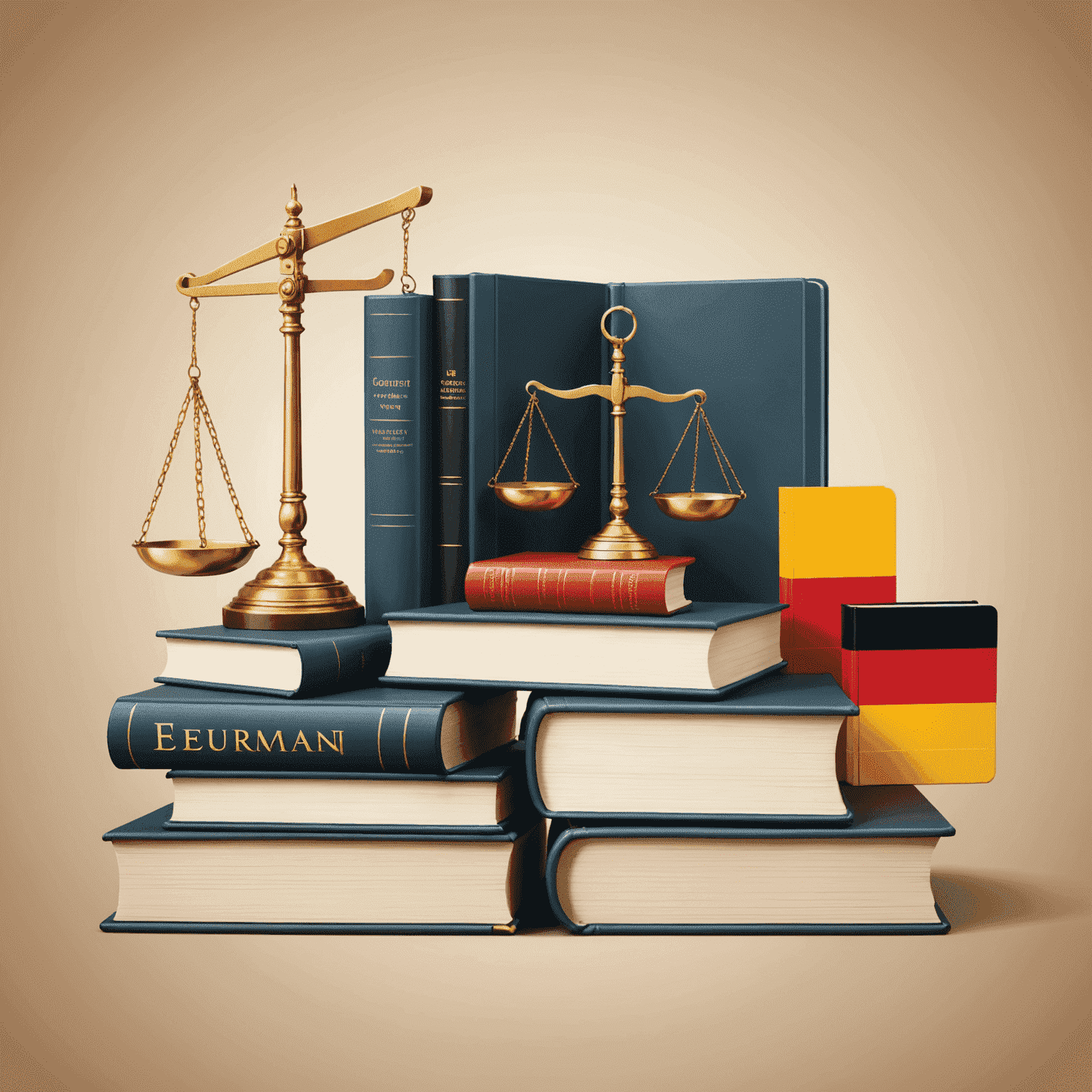 Illustration von Gesetzbüchern, Paragraphensymbolen und E-Commerce-Ikonen, die deutsche Vorschriften darstellen
