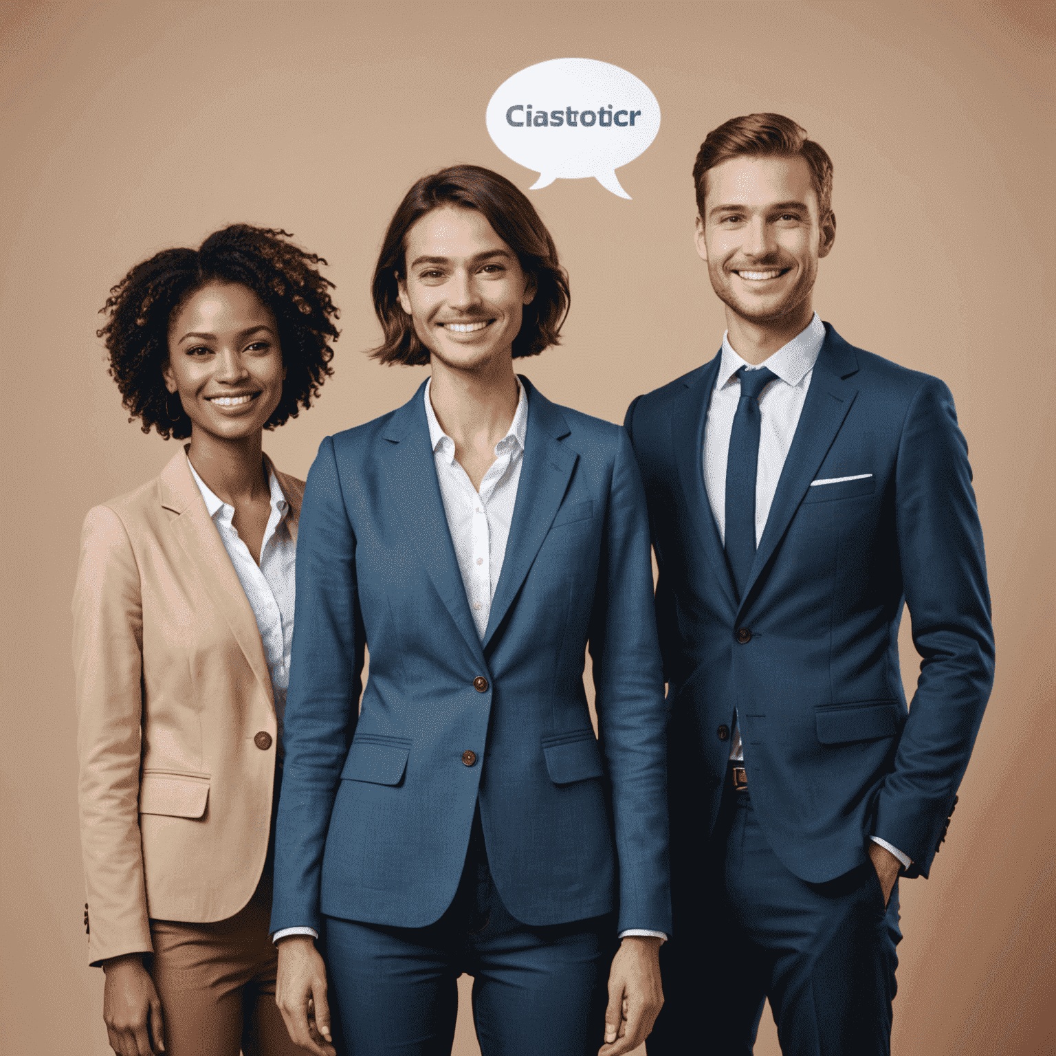 Darstellung von zufriedenen Kunden, Chatbots und Kundendienstmitarbeitern, die erstklassigen Service im E-Commerce symbolisieren